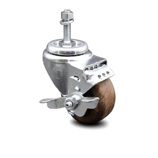 Service Caster 3 Inch High Temp Glass Filled Nylon 3/8 Inch Threaded Stem Caster with Brake SCC SCC-TS20S314-GFNSHT-TLB-381615 - main